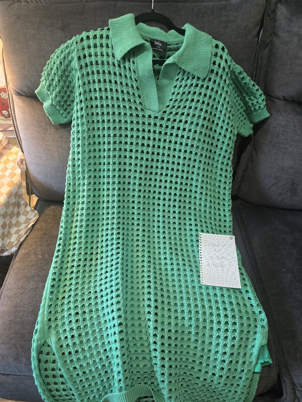 Dressed In LALA Green Crochet Knit Polo Dress